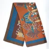 Dark Brown And Orange Wide Wool Scarf - Arabesque Pattern