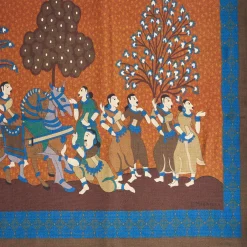 Dark Brown And Orange Wide Wool Scarf - Arabesque Pattern