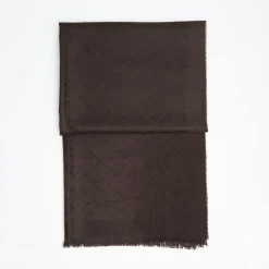 Dark Brown Em Logo Scarf In Wool And Cashmere