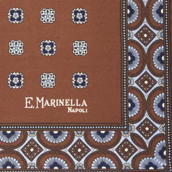 Dark Brown Hand-Printed Silk Pocket Square Large Flower Pattern