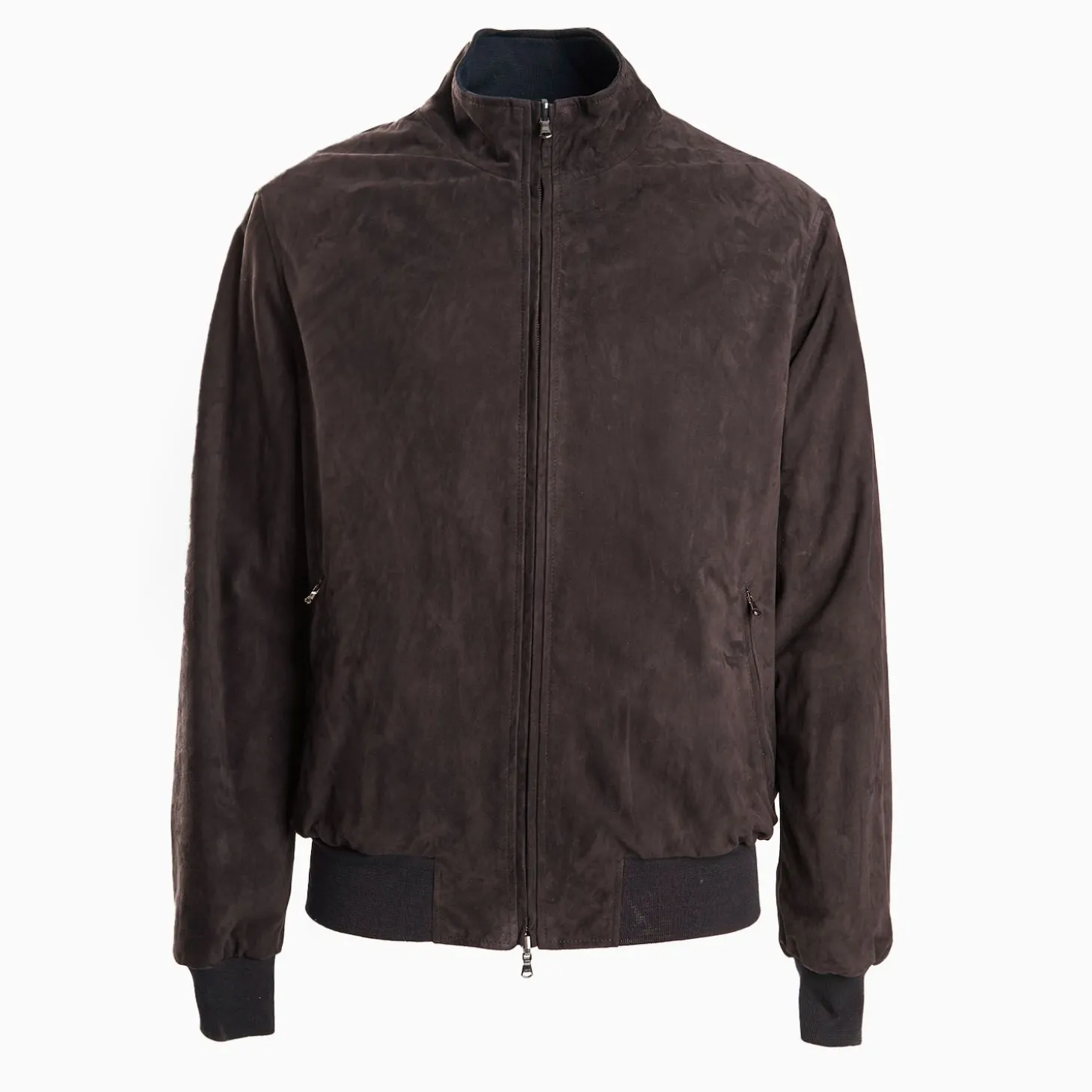 Dark Brown Reversible Suede Leather And Nylon Jacket