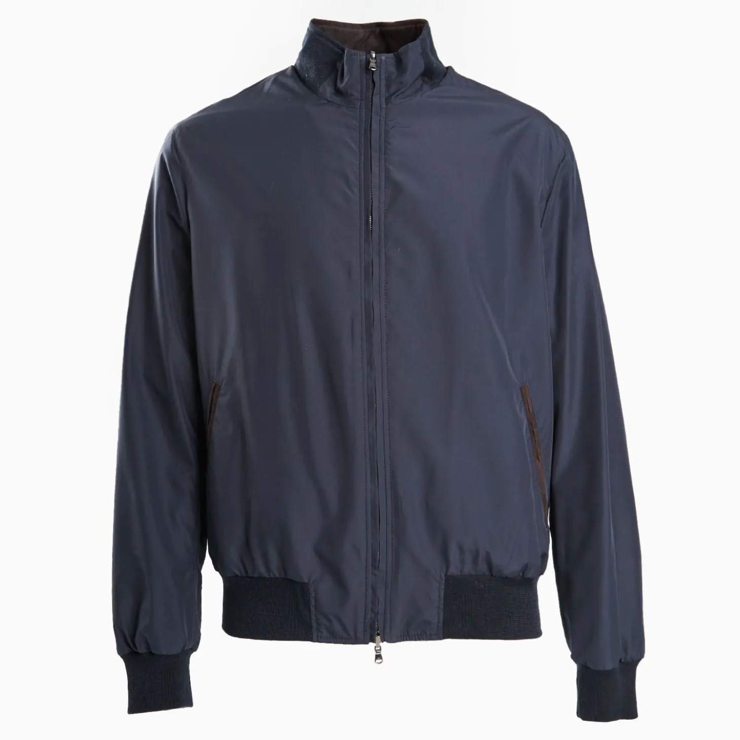 Dark Brown Reversible Suede Leather And Nylon Jacket