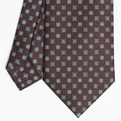 Dark Brown Sartorial Classic Silk Tie - Small Flower Pattern