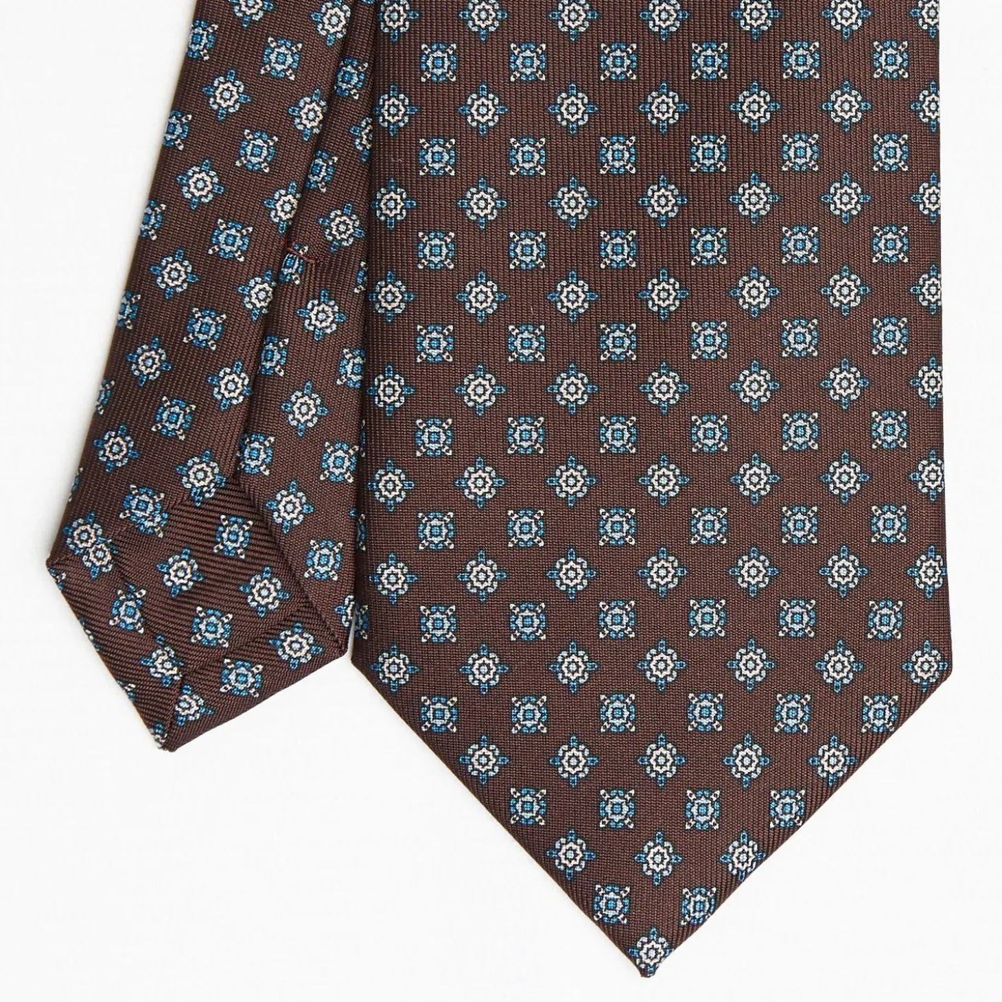 Dark Brown Sartorial Classic Silk Tie - Small Flower Pattern