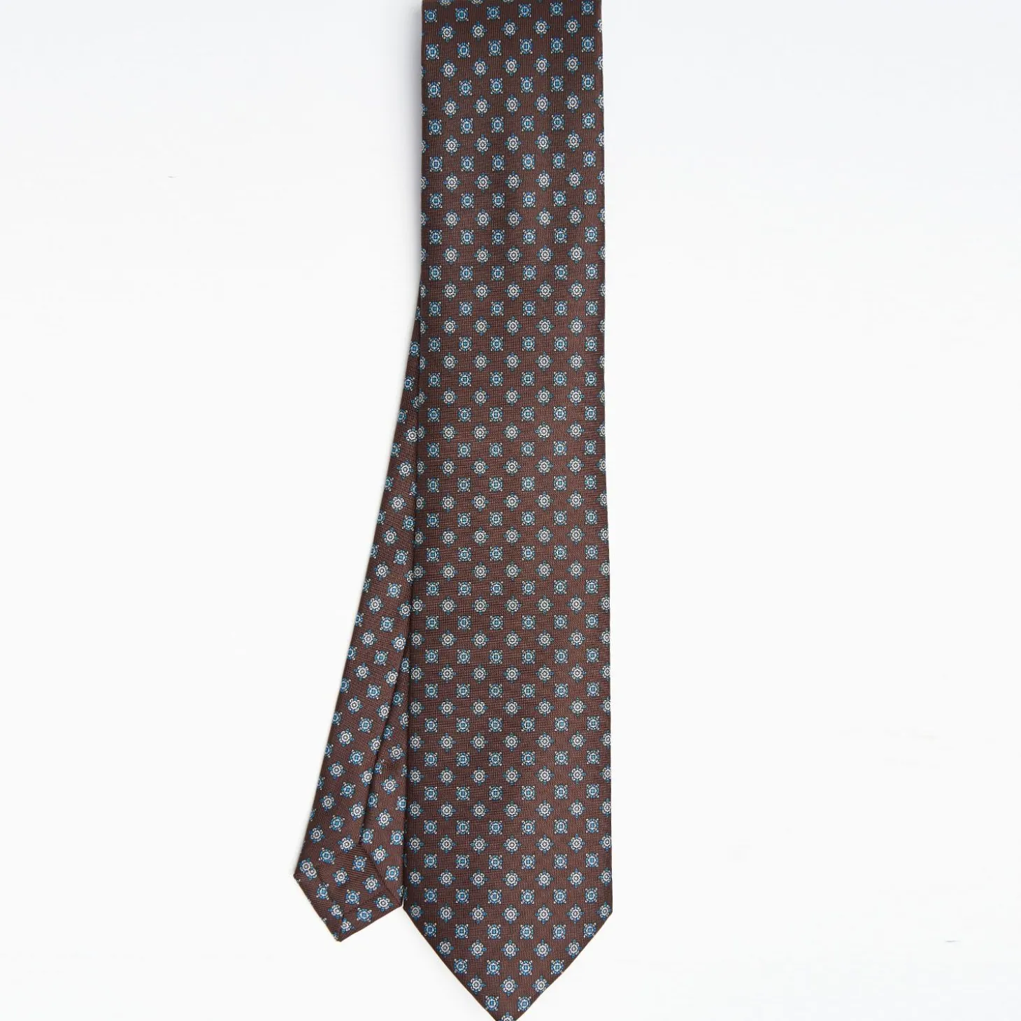Dark Brown Sartorial Classic Silk Tie - Small Flower Pattern