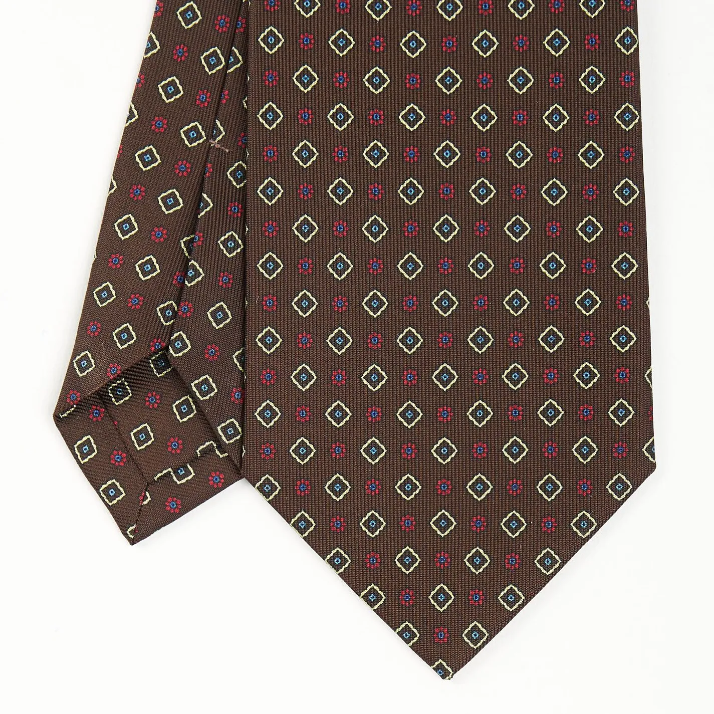 Dark Brown Sartorial Classic Silk Tie - Small Flower Pattern