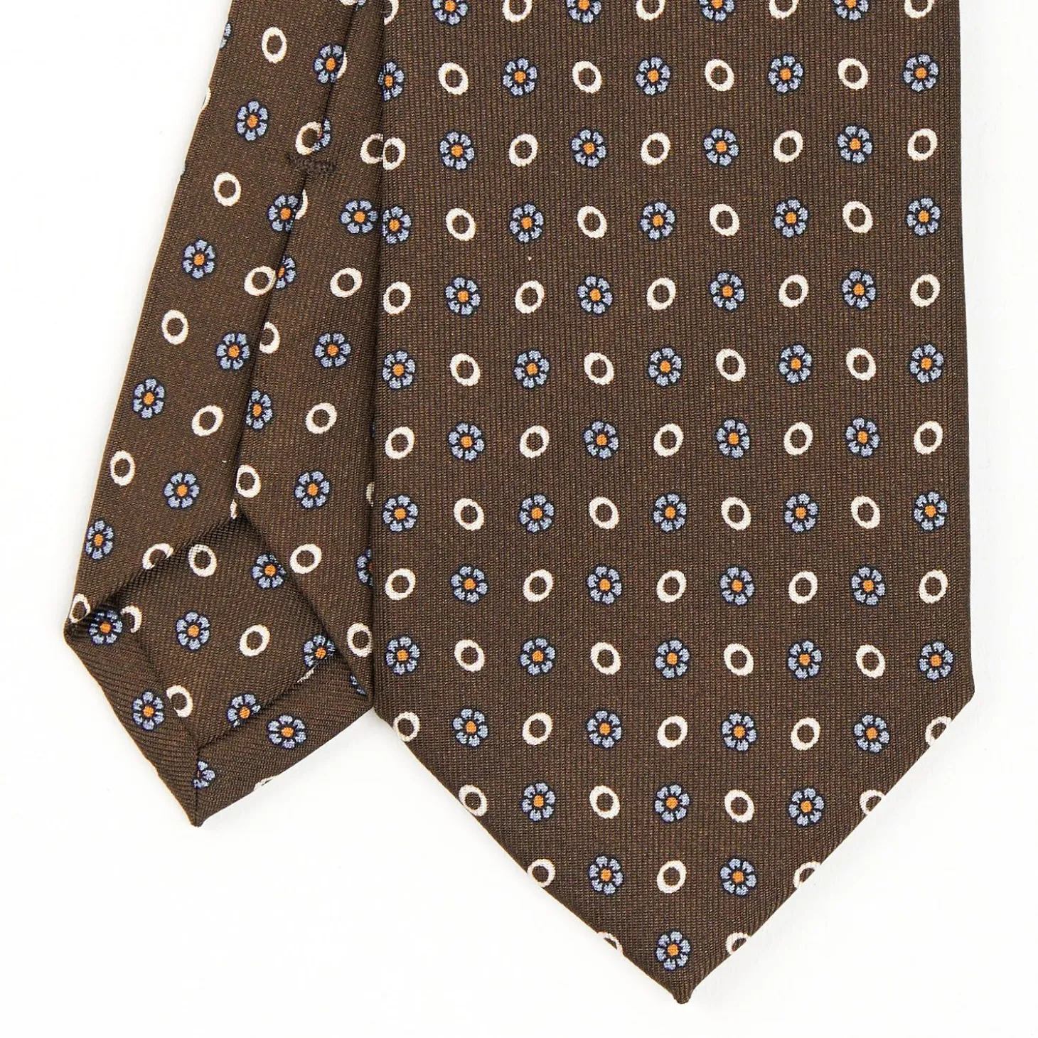 Dark Brown Sartorial Classic Silk Tie - Small Flower Pattern