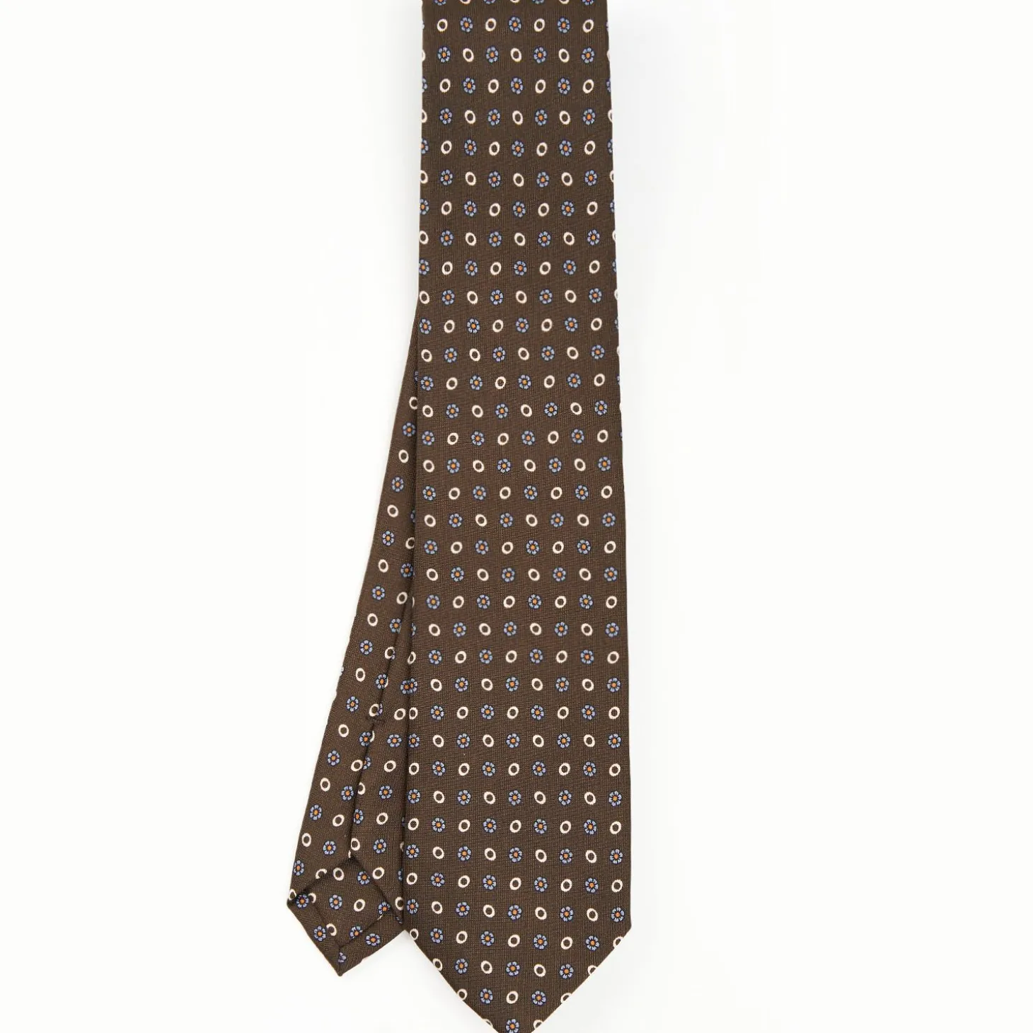 Dark Brown Sartorial Classic Silk Tie - Small Flower Pattern