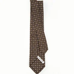 Dark Brown Sartorial Classic Silk Tie - Small Flower Pattern