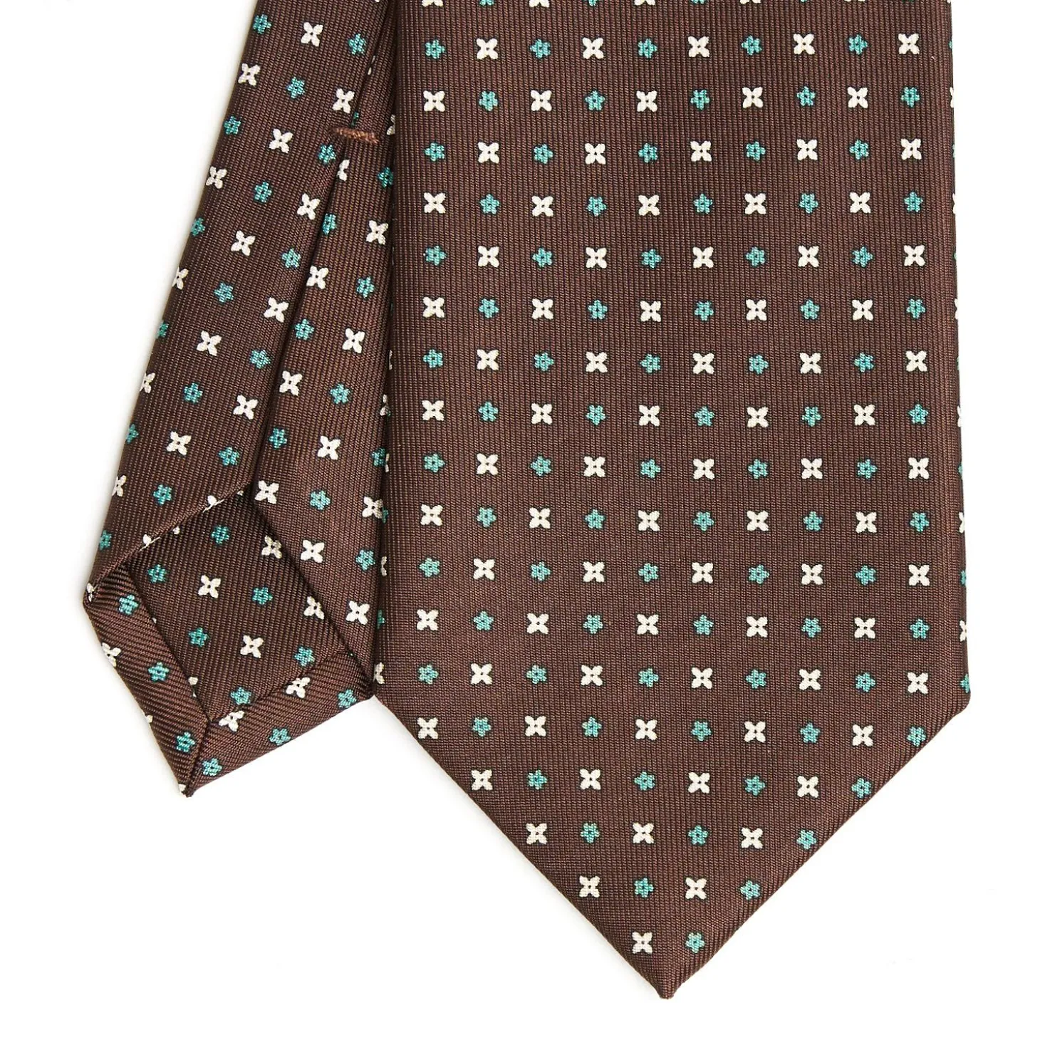 Dark Brown Sartorial Classic Silk Tie - Small Flower Pattern