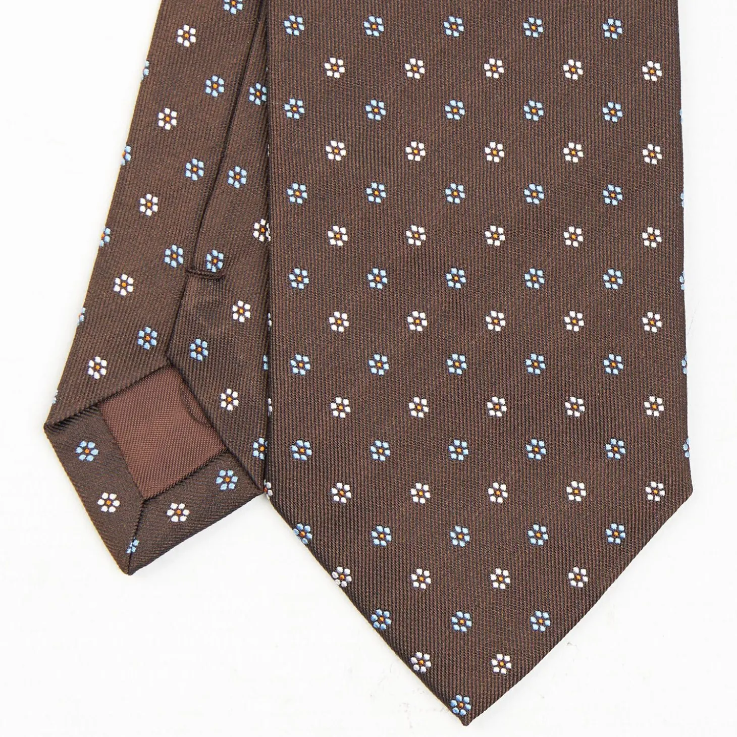 Dark Brown Sartorial Jacquard Silk Tie - Small Flower Designs