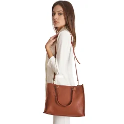 Dark Brown Shopping Bag In Hammered Leather