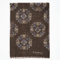 Dark Brown Wool Stole With Floral Decoration