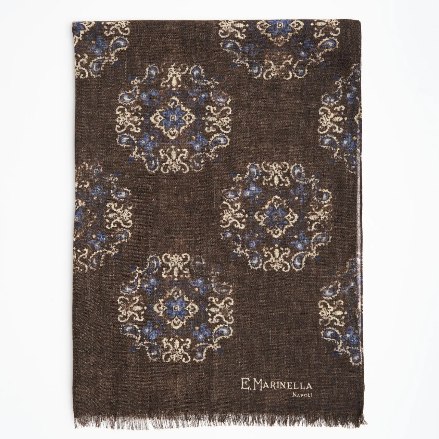 Dark Brown Wool Stole With Floral Decoration
