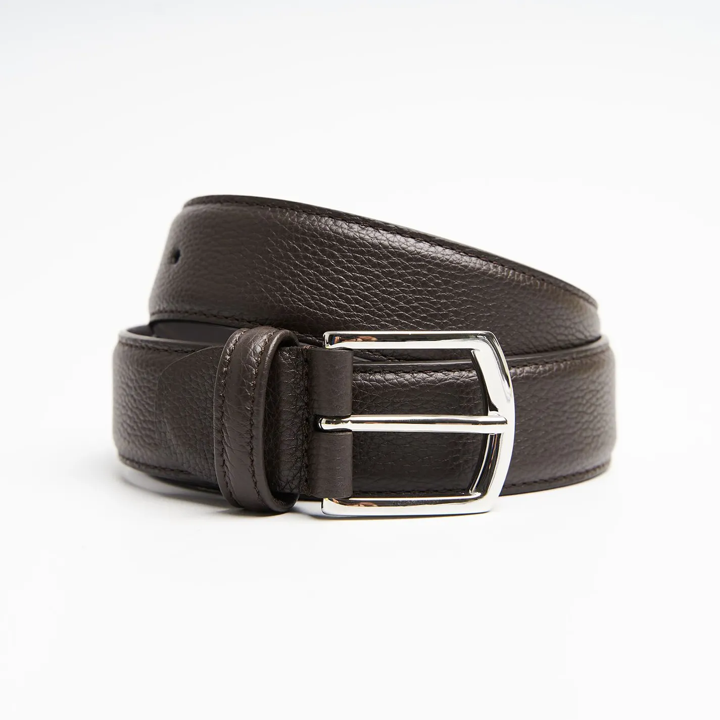 Dark Chocolate Belt In Fine-Grained Leather