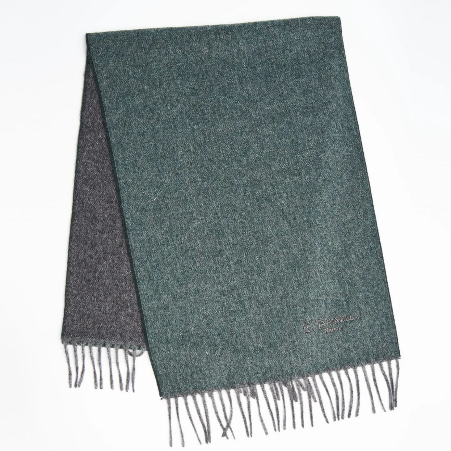 Dark Green And Gray Double-Faced Cashmere Scarf