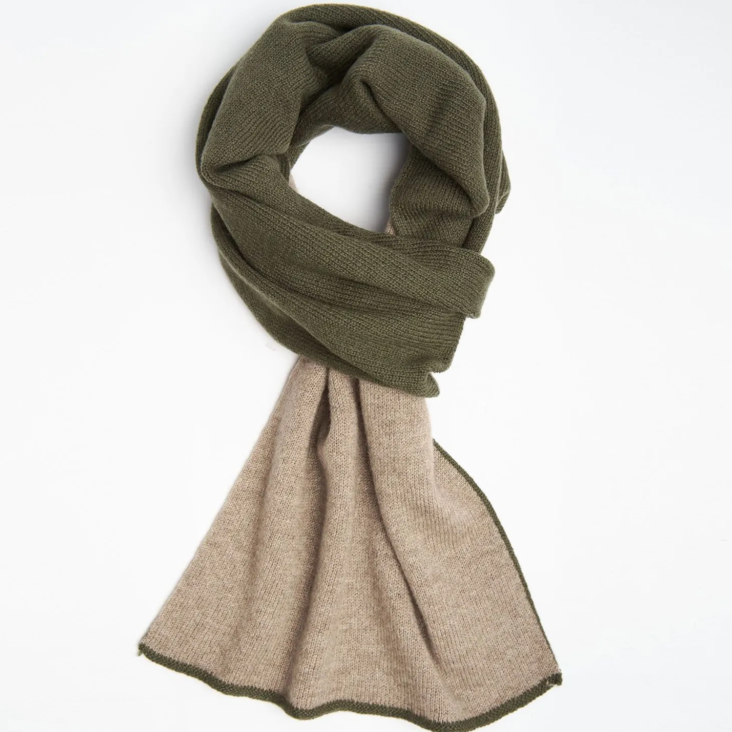Dark Green And Light Brown Two-Tone Solid Cashmere Neck Warmer