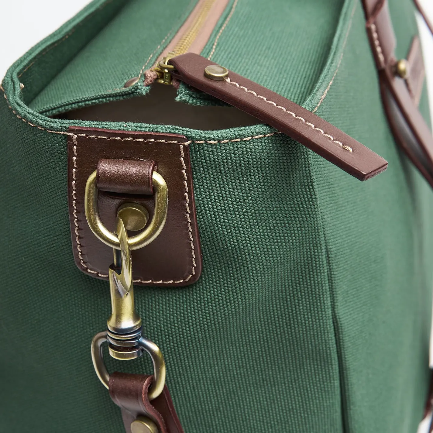 Dark Green Canvas Weekend Bag With Leather Trim