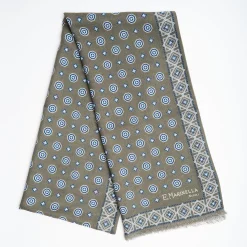 Dark Green Double Patterned Wool And Silk Scarf