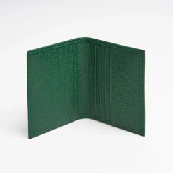 Dark Green Hammered Leather Folding Card Holder - 10 Compartments