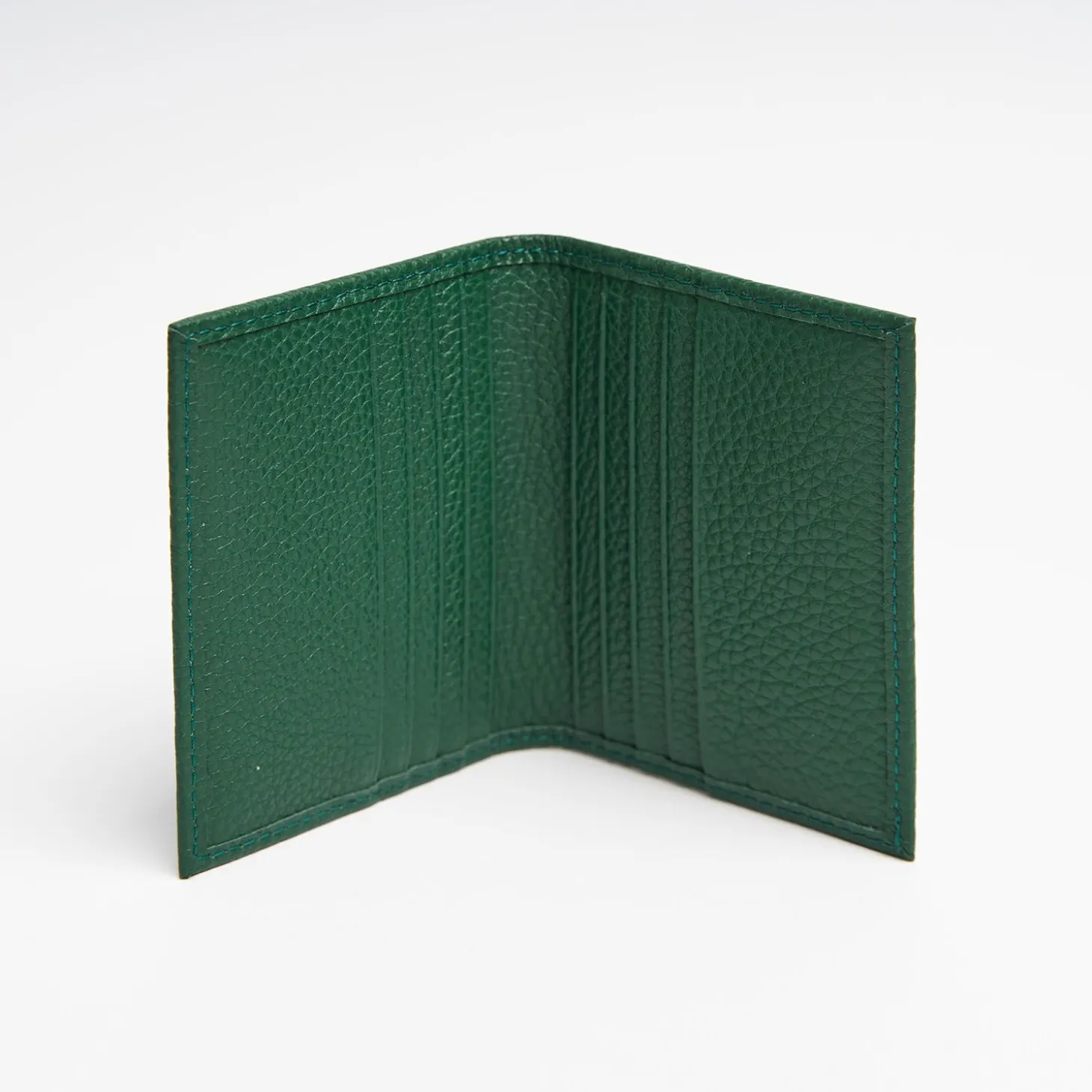 Dark Green Hammered Leather Folding Card Holder - 10 Compartments