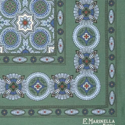 Dark Green Hand-Printed Silk Pocket Square - Large Flower Pattern