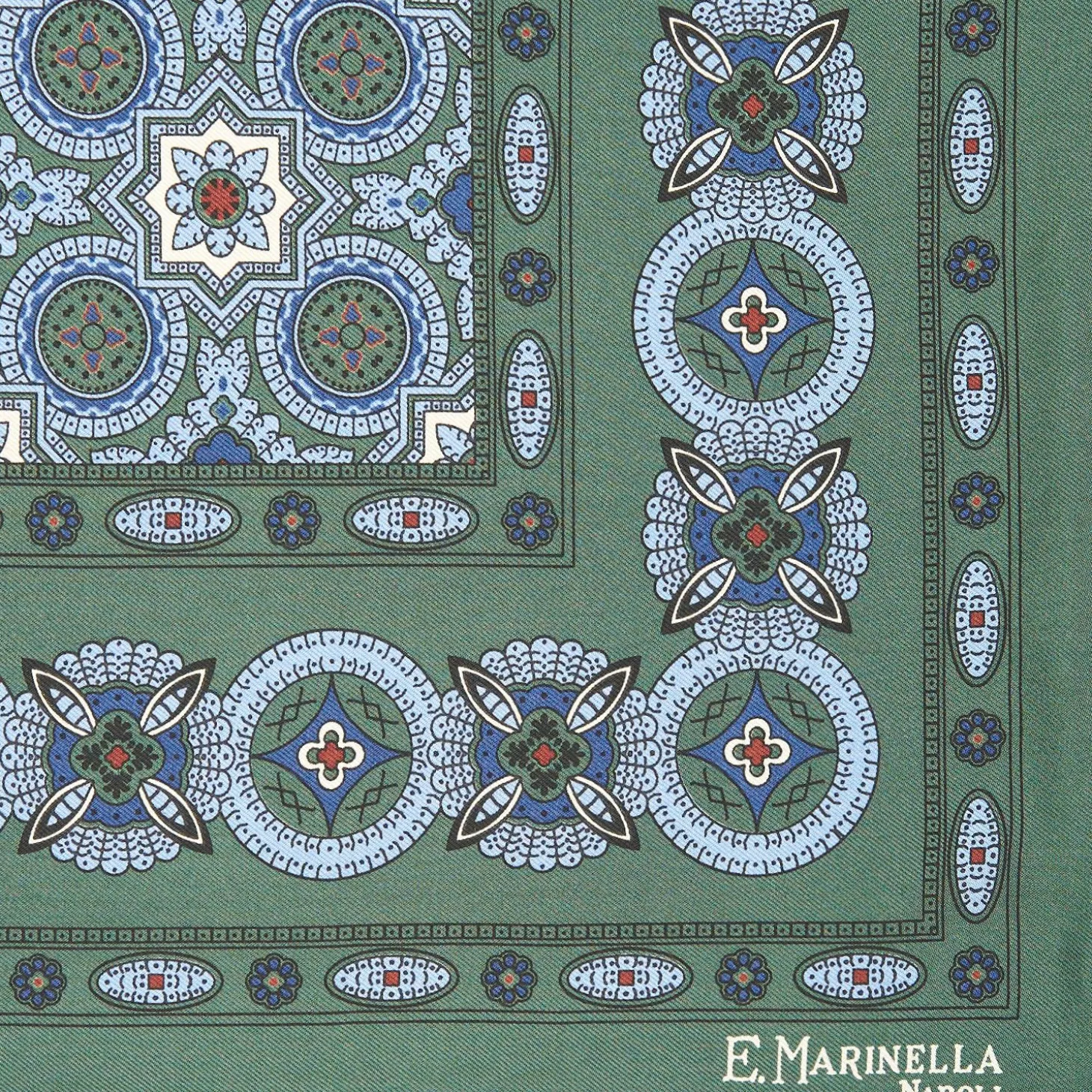 Dark Green Hand-Printed Silk Pocket Square - Large Flower Pattern
