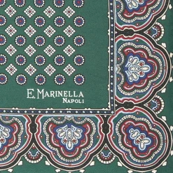 Dark Green Hand-Printed Silk Pocket Square Small Flower Pattern