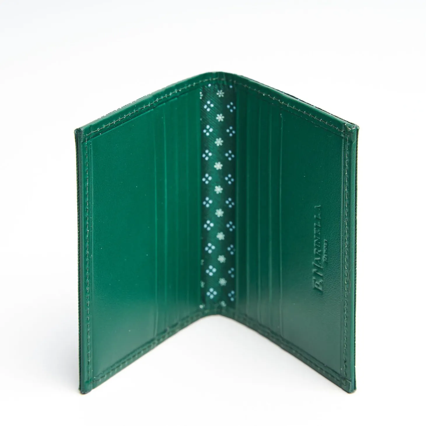 Dark Green Leather Folding Card Holder - 10 Compartments