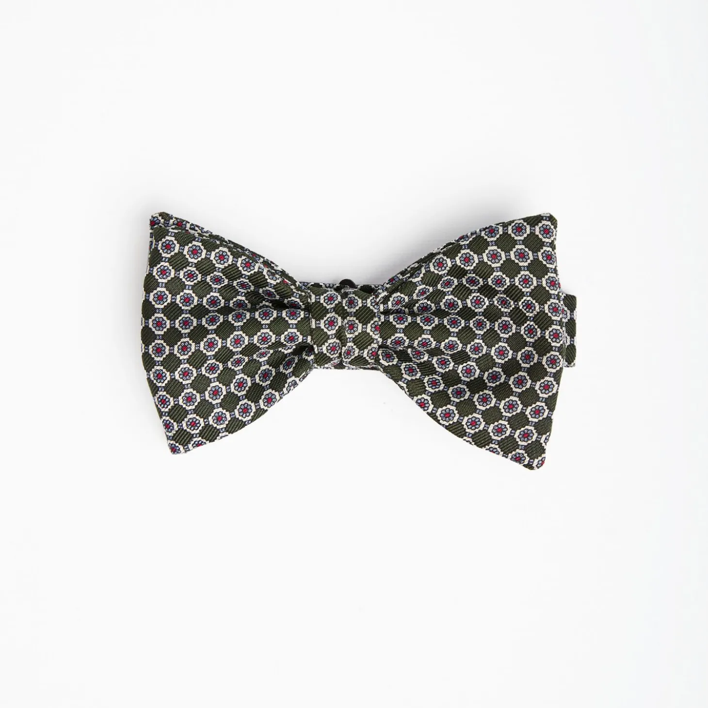 Dark Green Pre-Knotted Bowtie Small Flower Pattern