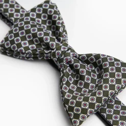 Dark Green Pre-Knotted Bowtie Small Flower Pattern