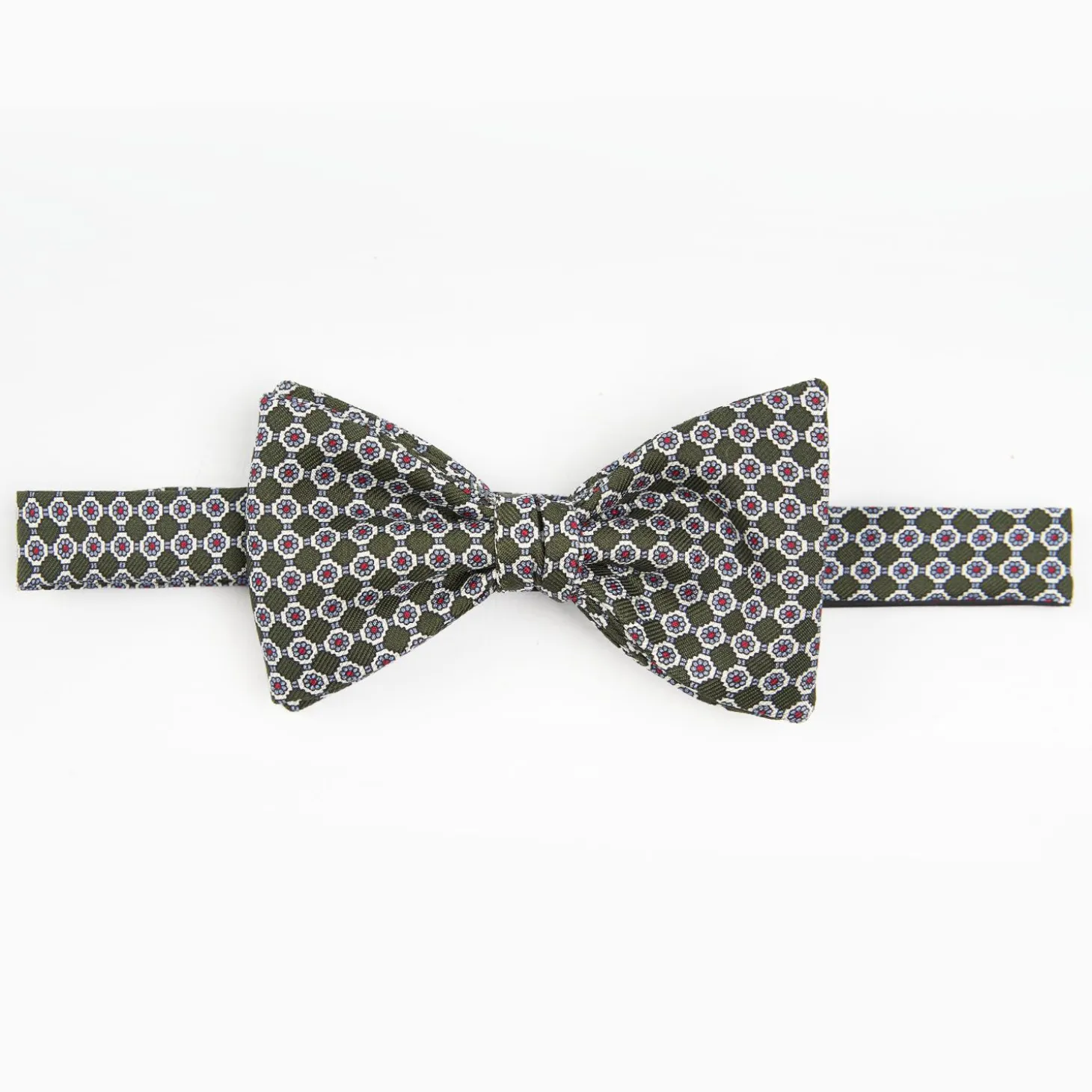 Dark Green Pre-Knotted Bowtie Small Flower Pattern