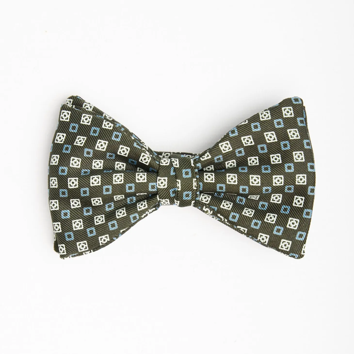 Dark Green Pre-Knotted Silk Bowtie - Small Geometric Pattern