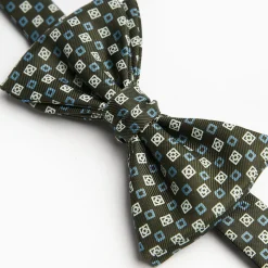 Dark Green Pre-Knotted Silk Bowtie - Small Geometric Pattern