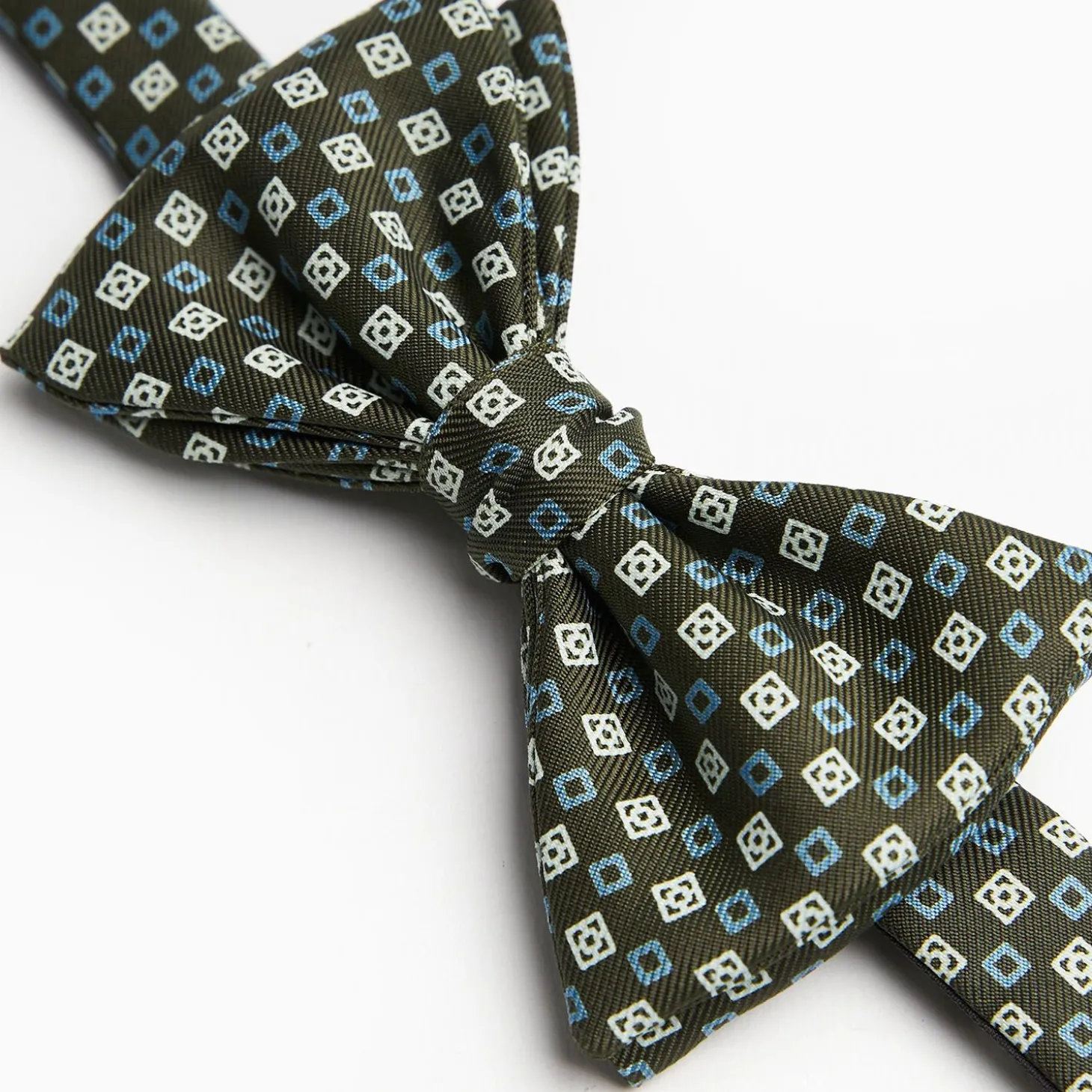 Dark Green Pre-Knotted Silk Bowtie - Small Geometric Pattern