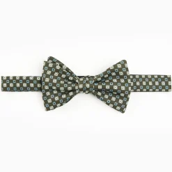 Dark Green Pre-Knotted Silk Bowtie - Small Geometric Pattern