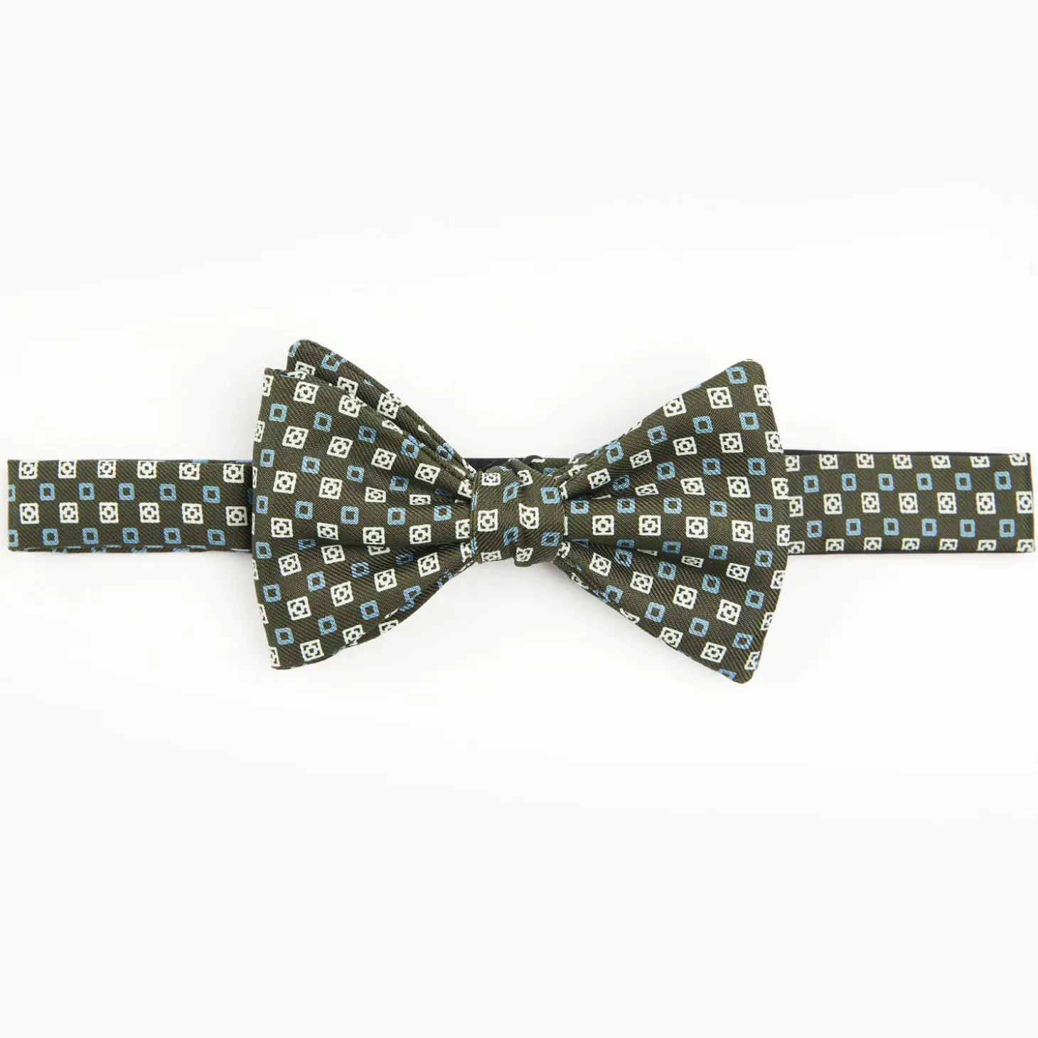 Dark Green Pre-Knotted Silk Bowtie - Small Geometric Pattern