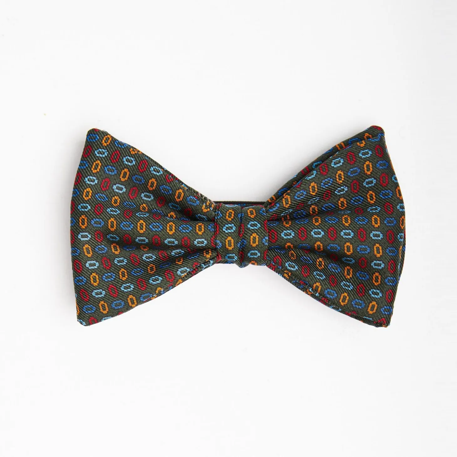 Dark Green Pre-Knotted Silk Bowtie - Small Geometric Pattern