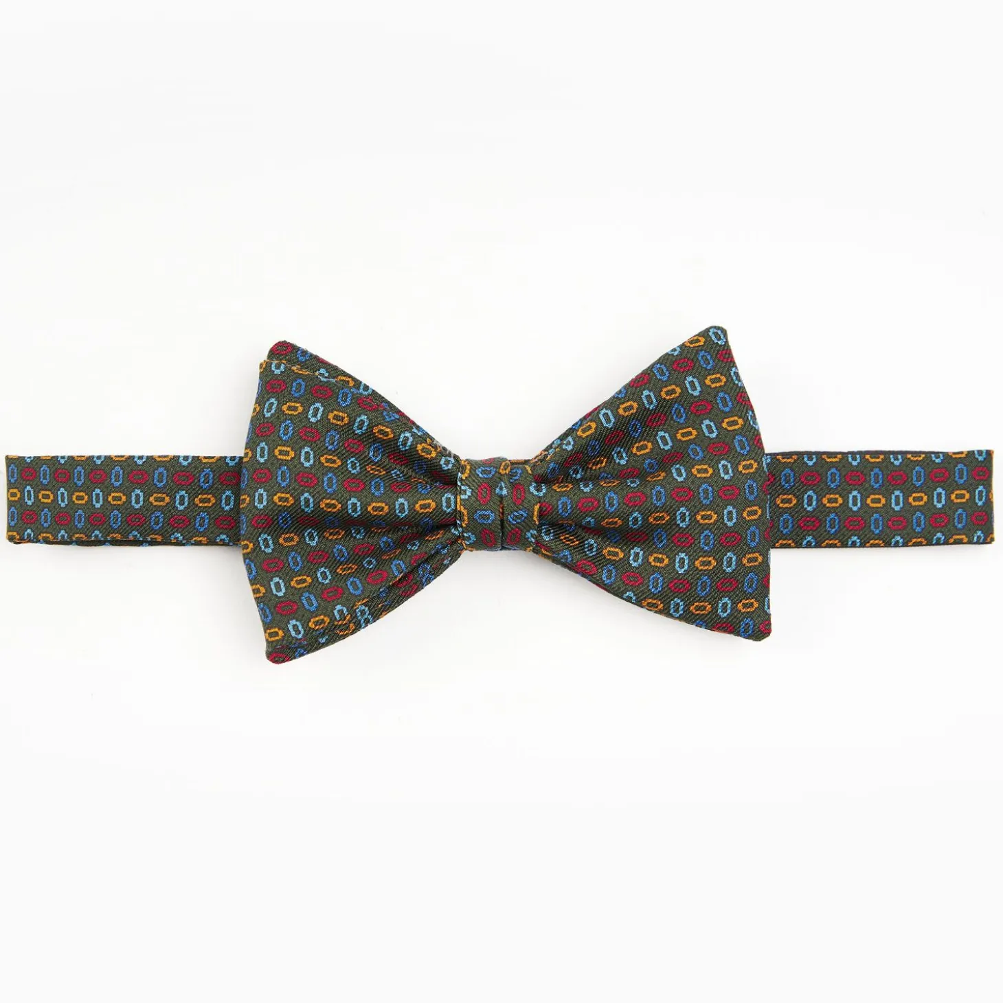 Dark Green Pre-Knotted Silk Bowtie - Small Geometric Pattern