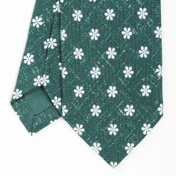 Dark Green Sartorial Cotton And Silk Tie - Large Flower Pattern