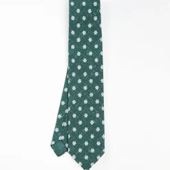Dark Green Sartorial Cotton And Silk Tie - Large Flower Pattern