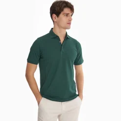 Dark Green Short Sleeve Pique Cotton Polo