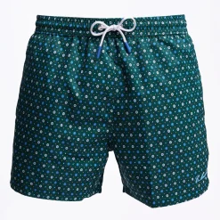 Dark Green Swim Short - Small Flower Pattern