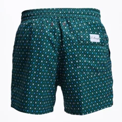 Dark Green Swim Short - Small Flower Pattern