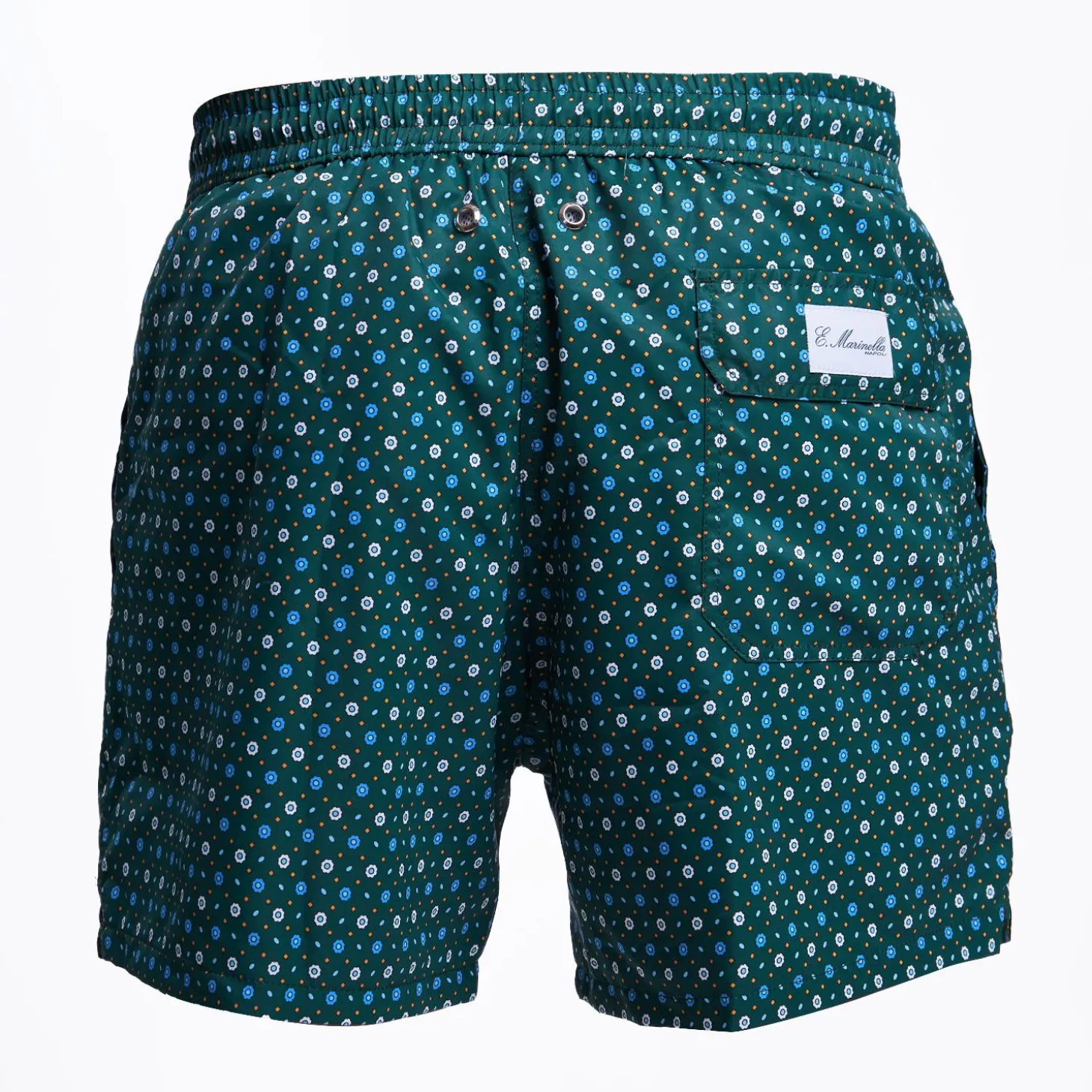 Dark Green Swim Short - Small Flower Pattern