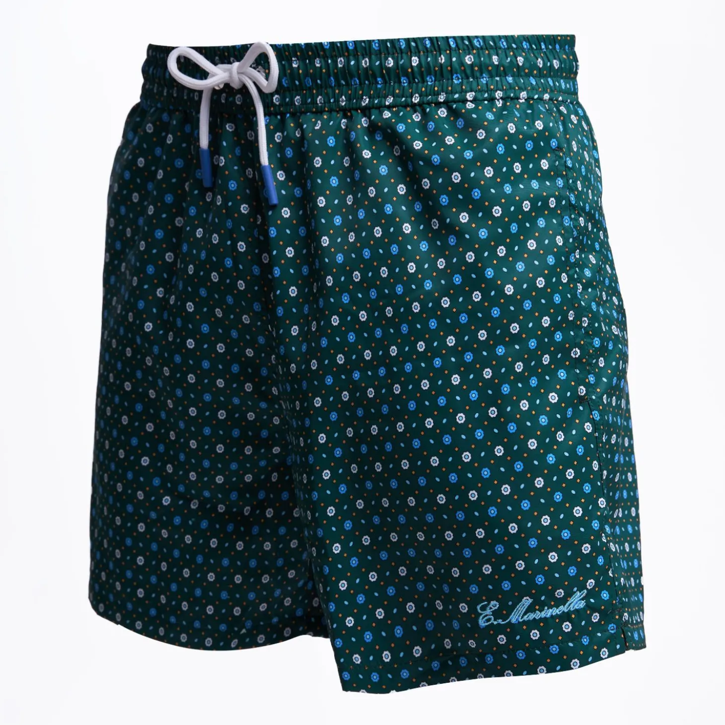 Dark Green Swim Short - Small Flower Pattern
