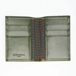 Dark Green Vertical Wallet In Silk And Leather