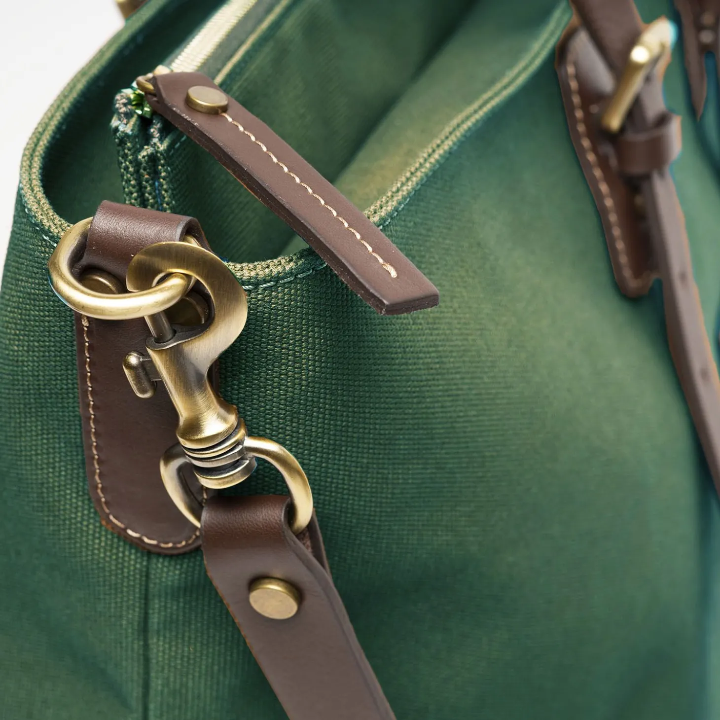 Dark Green Weekend Bag With Leather Trim