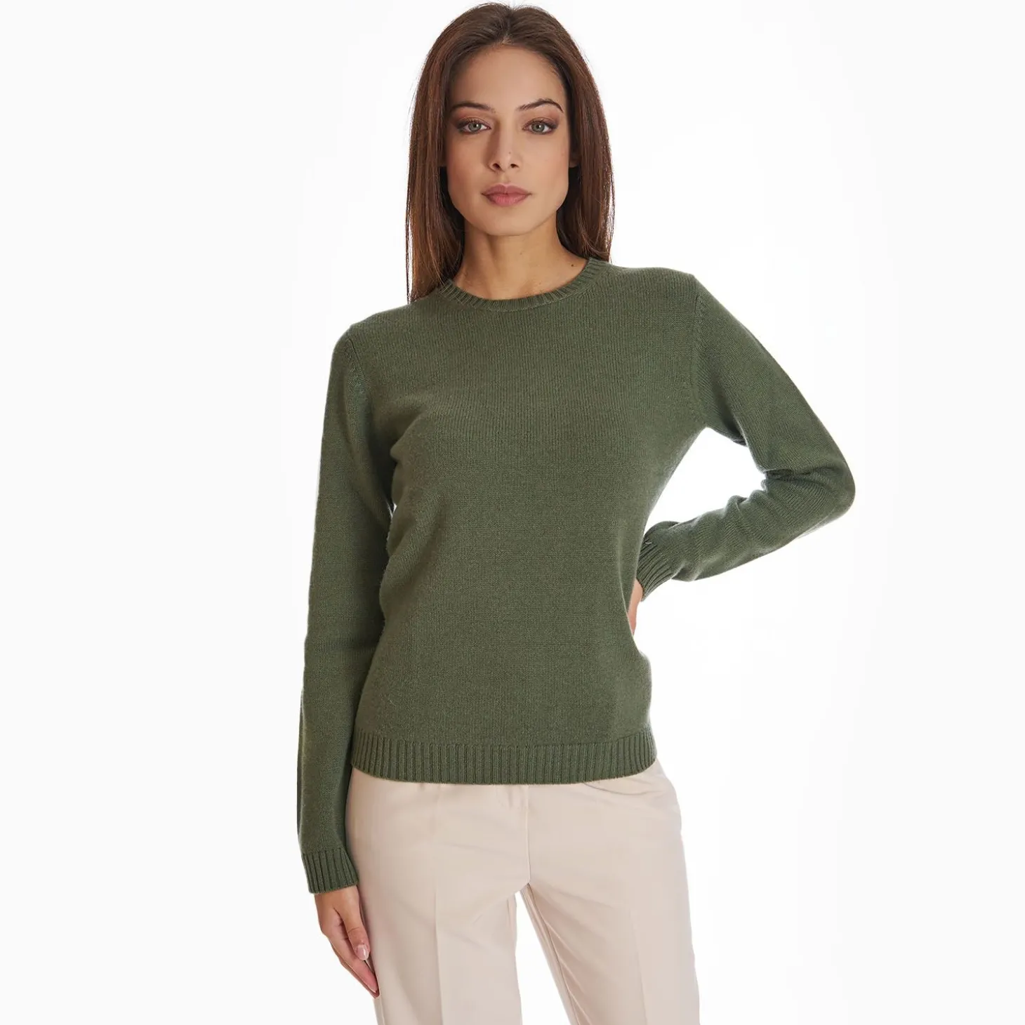 Dark Green Wool And Cashmere Crewneck