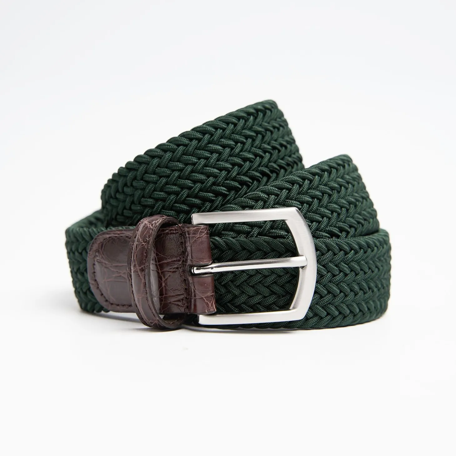 Dark Green Woven Stretch Bel With Alligator Trims
